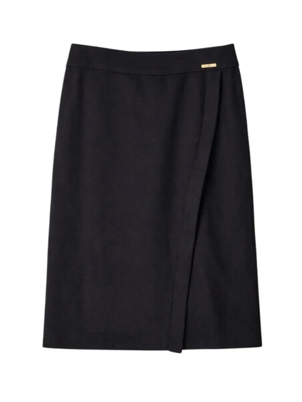 Anne Klein Size Large Stretch Knit Pull On Style Midi Skirt Slit Deep Black